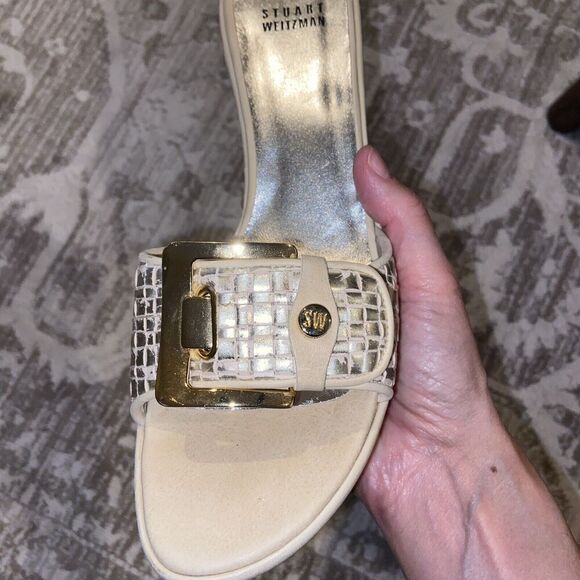 Stuart Weitzman Women Wedge 8.5 Chunky Metallic Gold Silver Clipper Platform - Picture 5 of 10